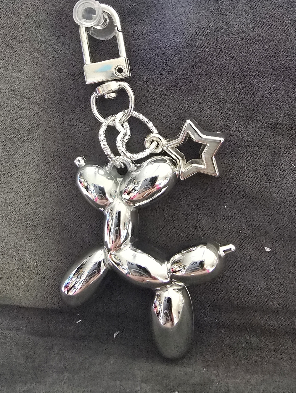 #2024 🧜‍♀NEW SILVER PUFFY BALLOON DOG PURSE CHARM with Star & 2 Hearts 3.25"x2" - Picture 10 of 14